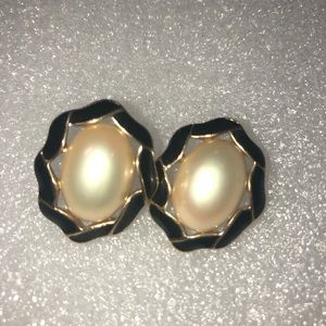 Vintage Trafari Faux Pearl & Black Earrings